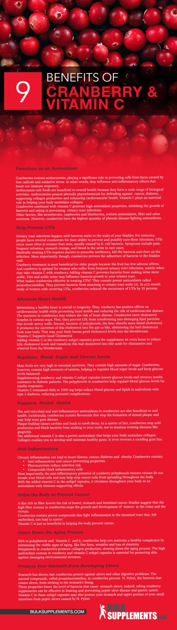 Cranberry with Vitamin C benefits, dosage and side effecs